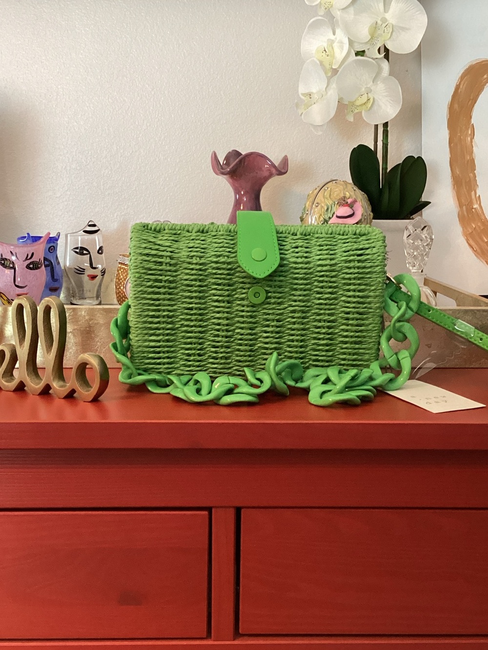 a new day Bright Green Woven Clutch with Straps